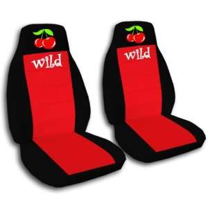  2 black and red Wild Cherry car seat covers for a 2008 
