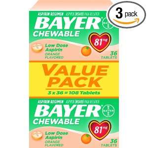  Bayer Chewable Aspirin Low Dose 81mg Orange Flavor   Value 