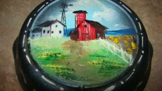 Cast Iron Skillet No# 3 Handpainted Farm Scene  