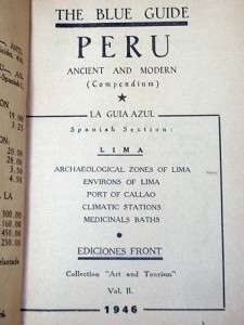 Old travel guide book PERU The Blue Guide 1946  