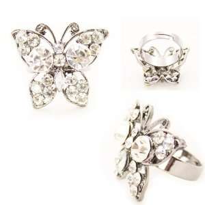 Elegant Silver Butterfly Band Gemmed with   Clear   Swarovski Crystals 