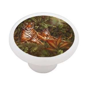 Tiger Cubs Jungle Decorative High Gloss Ceramic Drawer Knob