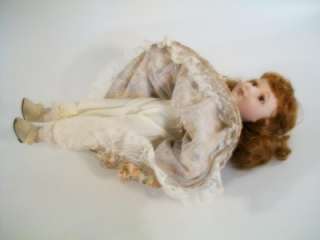 Unmarked Porcelain Doll Red Hair Brown Eyes 16 Tall  