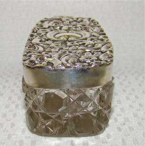 ANTIQUE DRESSER/vanity JAR/BOX/POT~SOLID STERLING SILVER&GLASS/crystal 