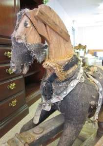 Antique Victorian Burlap Rocking Horse  