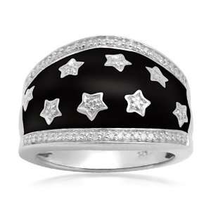 Sterling Silver Enamel Stars Diamond Ring (1/6 cttw, I J Color, I2 I3 