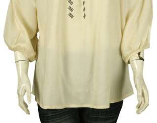 NEW $98 Lucky Brand Embroidered Beige Blouse Top Large L 12  