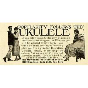  1918 Ad Hawaiian Institute Music Ukulele Music Songs Lessons 