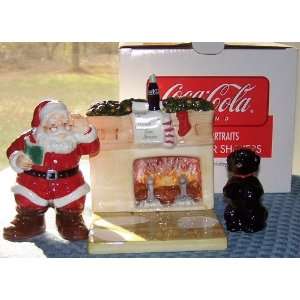   Holiday Portraits Salt & Pepper Shakers Santa Fireplace Dog 3 Pc Set