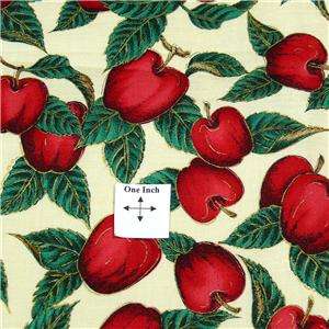   International Cotton Fabric Bright Tossed Red Apples on Pale Cream FQs