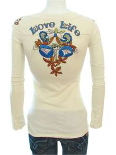 NWT JWLA Johnny Was Blue Moon Embroidered Long Sleeve Tee Size XS 