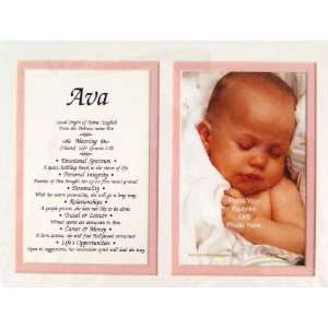 Baby Name Ava double matted in white over pink with an opening for 