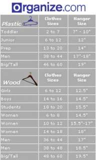   is a size chart to assist you in finding which hanger is for you