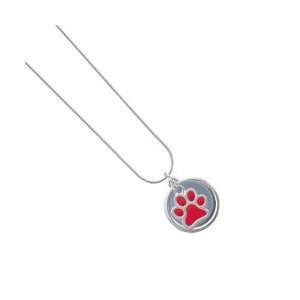 Medium Translucent Red Paw   Two Sided   Silver Plated Black Pearl 
