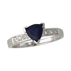  Trillion Cut Sapphire and Diamond Ring 14K White Gold 