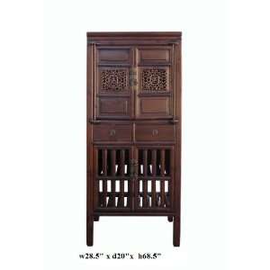    Chinese Narrow Brown Carving Storage Cabinet Ass873