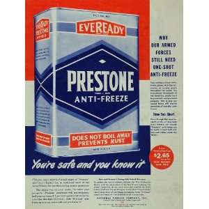  1945 Ad WWII Eveready Prestone Anti Freeze Can Postwar 