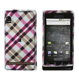  Droid A855 PDA Cell Phone Hot Pink Plaid Design Protective Case 