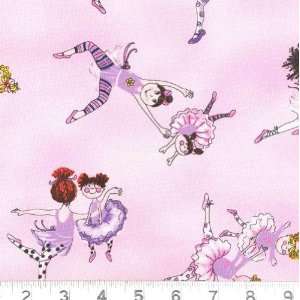  45 Wide Mom & Daughter Twirling Ballerinas Pink Fabric 