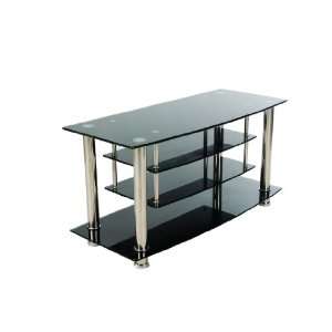   TV Stand with Shelving for Components, Black Glass