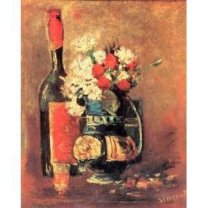  Vase of white carnations and rose and bottle by Van Gogh 