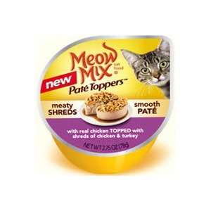 Meow Mix Pate Toppers with Real Chicken Topped with Shreds of Chicken 