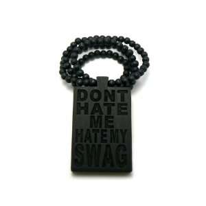   NEW GOOD WOOD Squared HATE MY SWAG PENDANT w/Ball Chain BLACK Jewelry