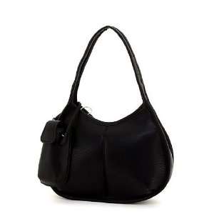  Good Quality Solid Pattern Black Genuine Leather Hobo 