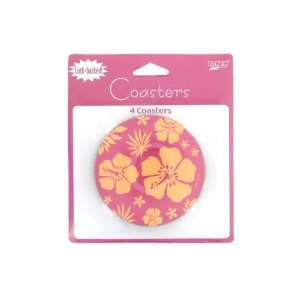   of paradise floral pink 4 count cork backed coasters 