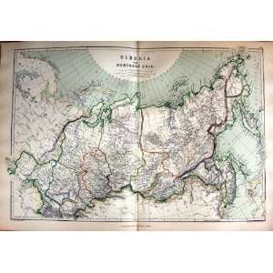  1872 Map Siberia Asia Sea Okhotsk Arctic Kara Japan