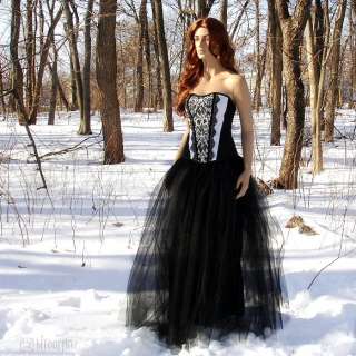 Black Formal Prom Wedding Long Tulle Skirt Gothic Bride  