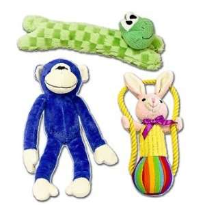    Plushables 3 Piece Bunny, Monkey and Frog Set Dog Toy