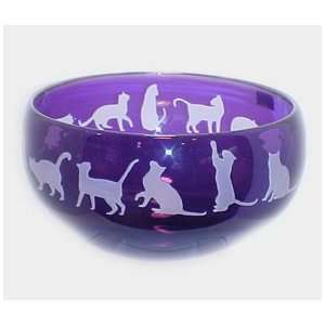    Correia Designer Art Glass, Bowl Lilac Cats
