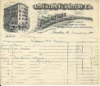 1911 Invoice Atherton Furniture Co. Lewiston, Maine Great Engraving of 