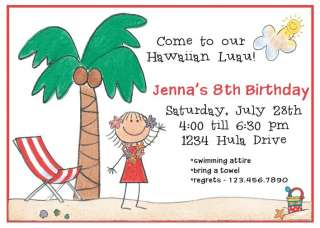 HAWAIIAN LUAU Birthday Party Personalized Invitations  