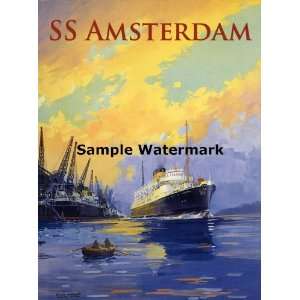 SS Amsterdam Ship Boat Steamboat Europe Travel Tourism 14 X 20 Image 