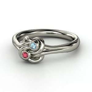  Lovers Knot Ring, Sterling Silver Ring with Ruby & Blue 