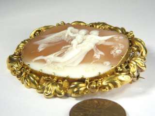   ANTIQUE 15K GOLD CARVED SHELL CAMEO PIN BROOCH AURORA / EOS DAWN
