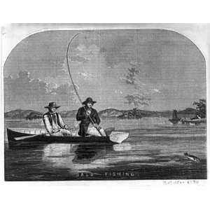  Bass Fishing,2 men in a boat,long fishing pole,1854