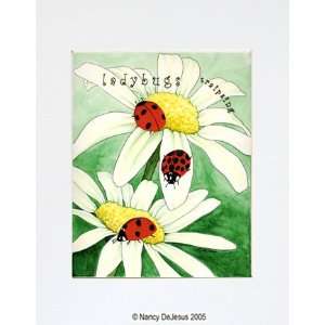  Ladybugs on Daisies Artwork with Mat by Nancy DeJesus 