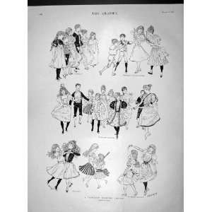  1893 PARISIAN DANCING LESSONS CHILDREN ANTIQUE PRINT