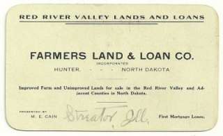   15 Business Card Farmers Land & Loan Co. Hunter, North Dakota  