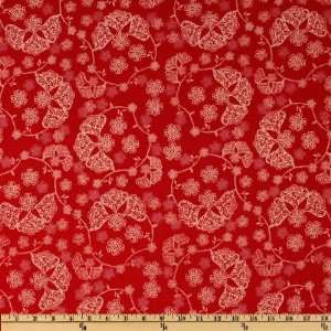  44 Wide Country Lane Lacy Flower Red Fabric By The Yard 