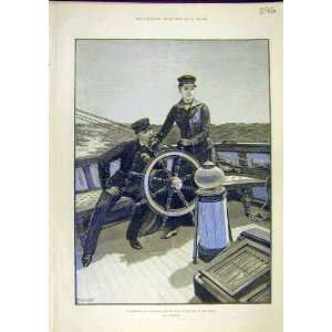   Forestier Passenger Ship Boat Wheel Man Fine Art 1890