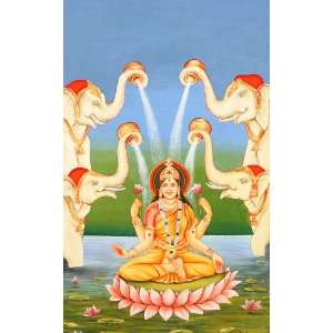  Goddess Lakshmi   Water Color Painting on Cotton Fabric 