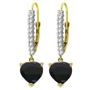  14k Solid Gold Leverback Diamond Earrings with Sapphires 