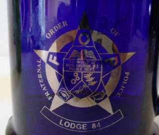 Fraternal Order of Police Lodge 84 NJ Blue Glass Mug Cu  