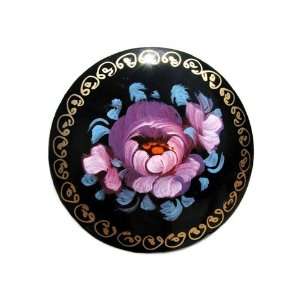  GreatRussianGifts Purple Poppy Round Lacquer Broach 