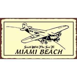 South To Miami Beach Retro Vintage Metal Art Aviation Airplane Retro 