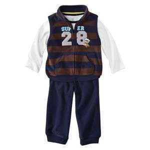 NEW NWT Carters BABY BOY 0 3M 3 PC FLEECE VEST CARDIGAN PANTS OUTFIT 